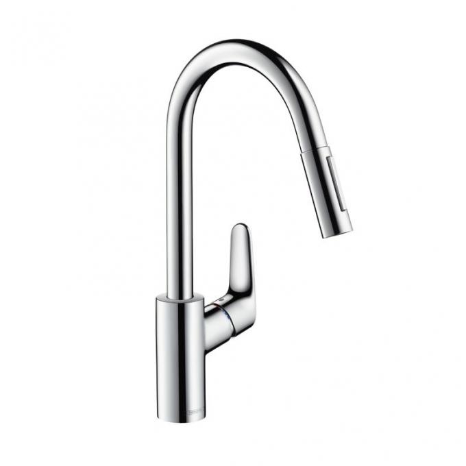 Hansgrohe 31815000 Focus Смеситель для кухни 240, однорычажный, с выдвижным душем, 1/2