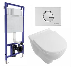 Комплект: инсталляция Berges + унитаз Villeroy O Novo Directflush + кнопка хром матовая
