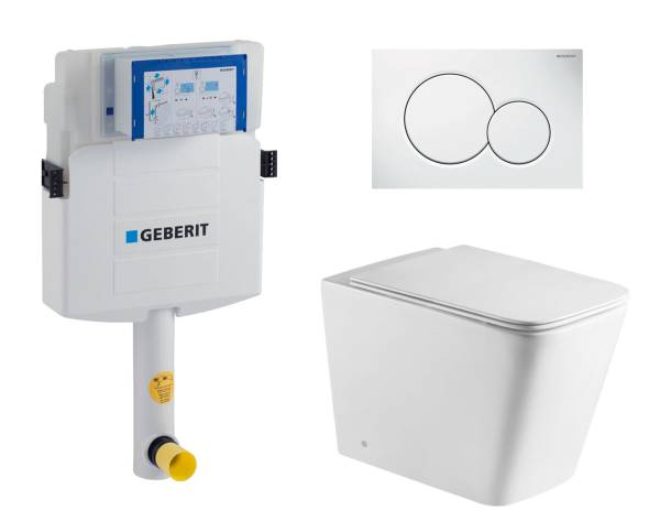 Комплект: смывной бачок Geberit Duofix + унитаз Gelbach + кнопка белая, 535776
