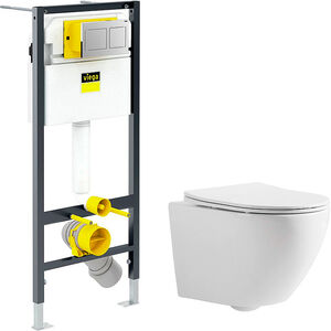 Комплект унитаза CeramaLux 2197 с инсталляцией Viega Prevista Dry 8524.14 792596 с сиденье