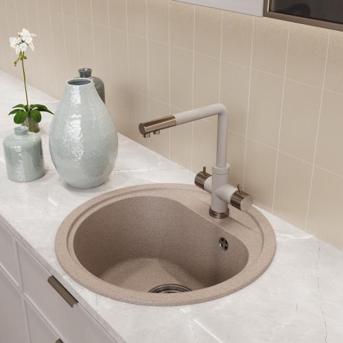 Кухонная мойка MIXLINE ML-GM10 из искусственного мрамора круглая, песочная