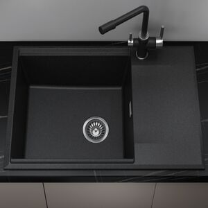Кухонная мойка врезная Online Comfort 7810 с крылом, Черная, раковина для кухни