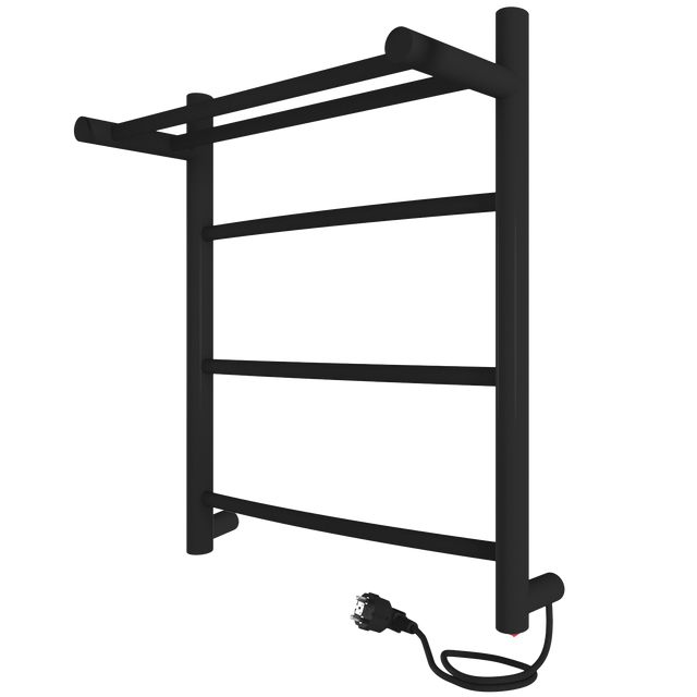 Полотенцесушитель электрический INDIGO Arc с полкой 50/40 скрытый провод справа, Черный