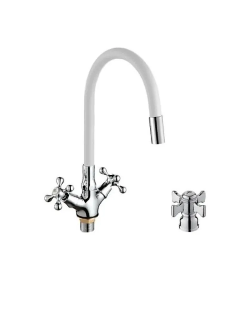 Смеситель для кухни D-lin D153807-3 с силиконовым изливом, белый