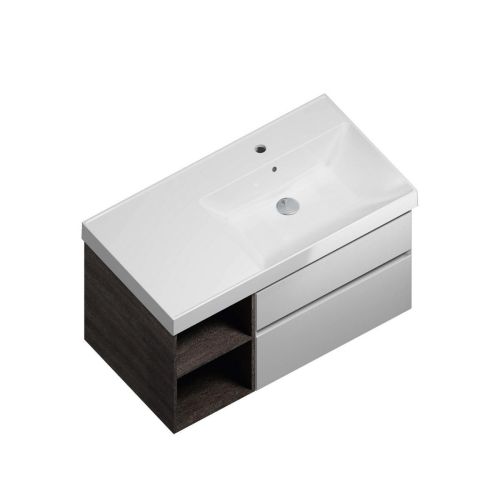 Тумба CUBO CU.90Rh/WHT подвесная 90 правая, белый+ментс, 2 ящика + 2 открытые полки