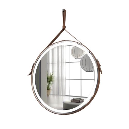 Зеркало La Tezza с LED подсветкой, сенсор, диммер,круглое, ремень кожа коричневый, 650х65